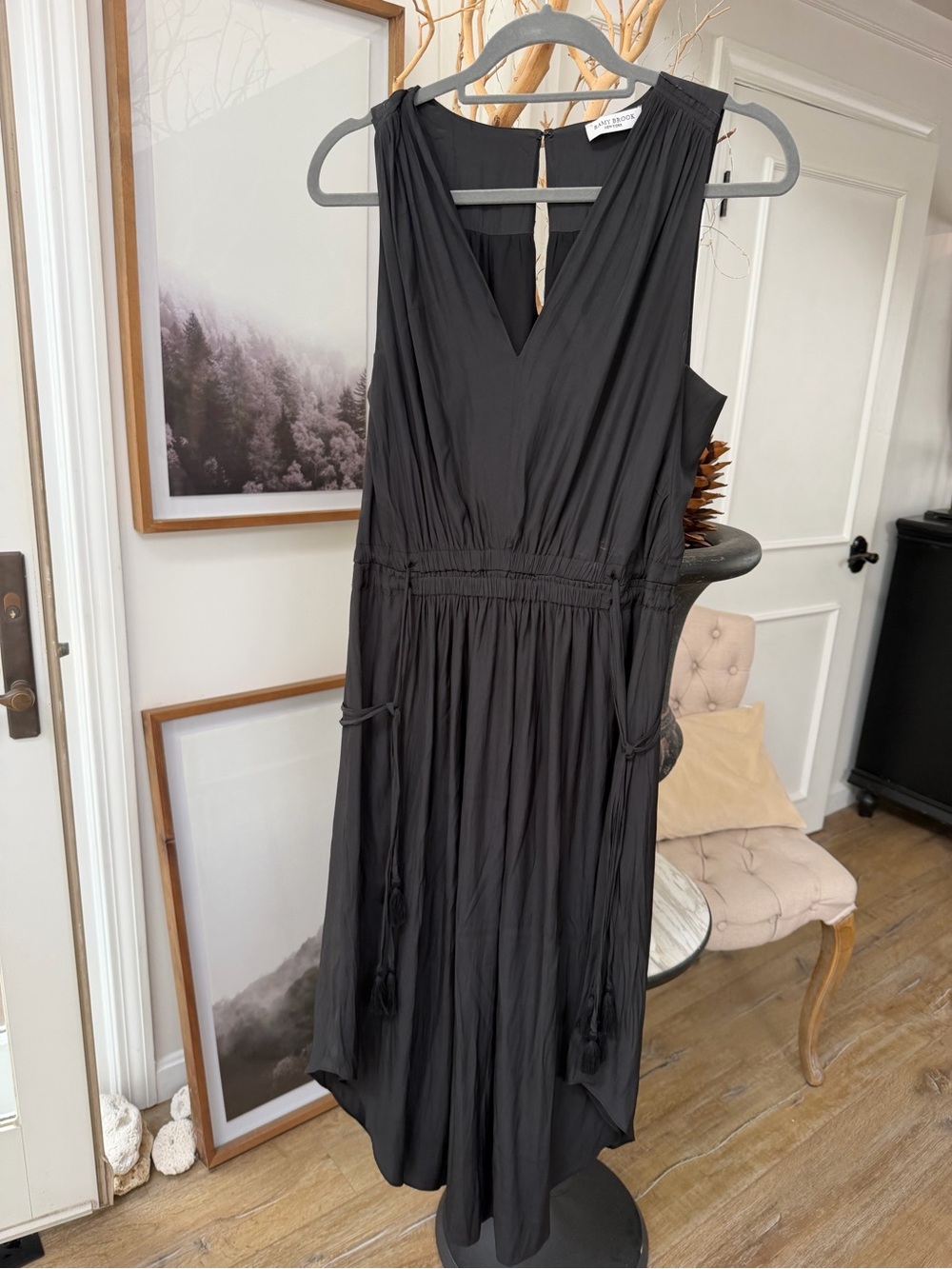 Ramy Brook Charcoal V-Neck Sleeveless Midi Dress
